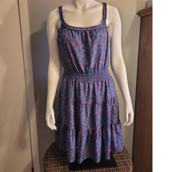Gap Violet Blue Dark Floral Sundress Size Large Romantic Coquette Ruffles Beachy - Picture 1 of 9